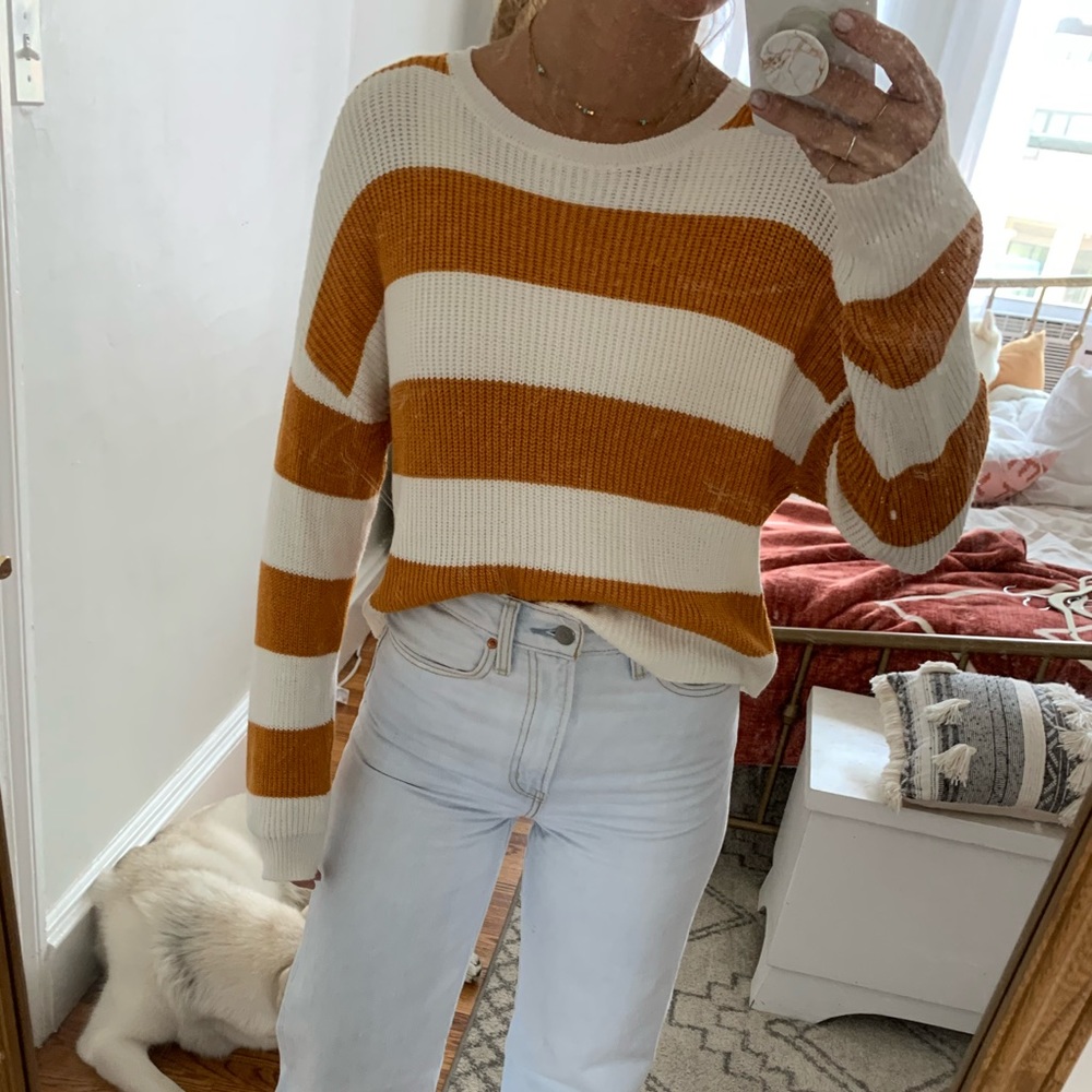Yellow and white striped sweater